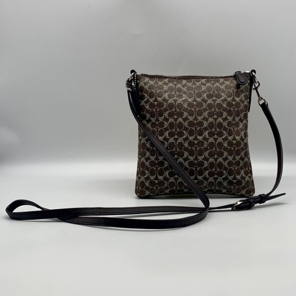 Coach Signature NS Brown Coated Canvas Swingpack Crossbody Bag F1405-52400 - Picture 2 of 12